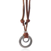 Vintage Men's Charm Metal Circle Pendant Necklace Genuine Leather Chain Necklace Gift