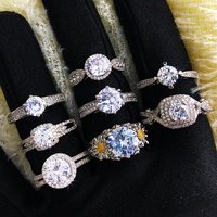 Classic Wedding Jewelry Shiny Round Cubic Zirconia Promise Ring for Women Bride Engagement Marriage Couple Ring