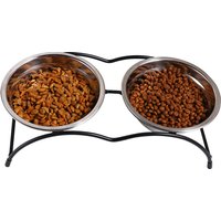 Dual Stainless Steel & Plastic Cat Dog Food & Water Bowl with Iron Rack Fashion Pet Supplies