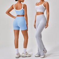 Custom Logo GYM Workout Sport Wear Yoga Flares Pants Slit Leggings Set Yoga Fitness Wear Set for Women