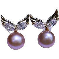 Gold Plated Angle Wing Shape 8-9mm Natural Freshwater Pearl Studs Earrings for Women