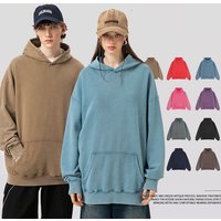 Wholesale 400GSM Heavyweight Oversized Cotton Vintage Pullover Hoodie 100% Cotton Hooded Collar with Pocket Printed Pattern