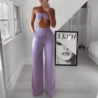 Spaghetti Strap Crop Top & Long Trousers Set