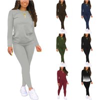 Spring Fall Women Clothing Blank 2 Pieces Women Set Custom LOGO Solid Long Sleeve T-shirts and Pants Sets for Women