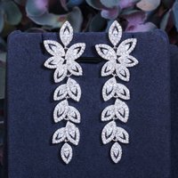 Marquise Cut Cubic Zirconia Dangling Drop Cluster Flower Leaf Long Earrings for Women Elegant Wedding Banquet Jewelry