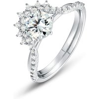 New Arrival 1ct Moissanite Engagement Ring Set for Women Curved CZ Eternity Ring Band 925 Silver Cluster Wedding Rings