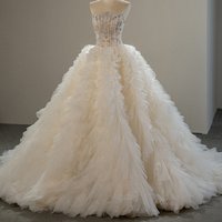 Jancember SFY222 Elegant Champagne Strapless Ruffle Ball Gown Women's Wedding Dresses