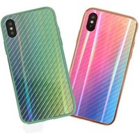 Custom Logo Aurora Gradient Shockproof Carbon Fiber Tempered Glass Mobile Phone Case for iPhone X XS Max for Samsung Galaxy S10