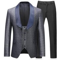 3 Piece Grey Western Style Tuxedo Suit