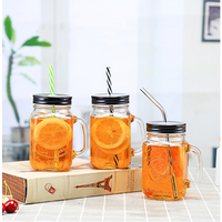 Custom Empty 16oz mason jar 450ml glass beer drinking storage jar fruit juice water beverage bottle square with screw cap