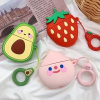Custom cartoon fruit strawberry peach avocado shockproof protective wireless silicone earphone headphone case,for airpod case