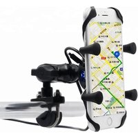 Universal Motorcycle Bike Handlebar Mounted Mobile Phone Holder With USB Charger For 3.5-6 Inch Cell Phone