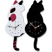 DIY Acrylic Shake the Tail Cute Cat Wall Clock with Swinging Tails Bedroom Living Room Kitchen Home Decor Swing Tail Cat Clock