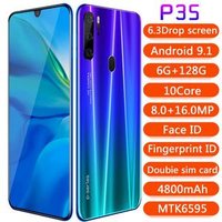 Global SuperCharge unlocked as HUAWEI P35 Pro design Smartphone 6.3 inch 6GB+128G Octa Core Mobile Phone Android Cell Phone