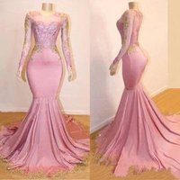Mermaid Long Prom Dress Sheer Long Sleeves Gold Lace