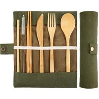 Tatuo 2 Set Bamboo Cutlery Flatware Set Bamboo Travel Utensils Include Reusable Knife Fork Spoon Chopsticks Straws