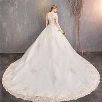 Elegant Lace Flower Wedding Dress Long Train