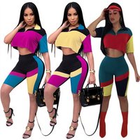 Patchwork Crop Top Short Trousers Two Piece Set