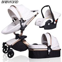 Free shipping free gifts 3 in 1 baby stroller with the baby carrier baby pram high quality leather material