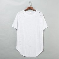 Blank Hip Hop Ripped T-shirt with Short Sleeves Curved Hem Custom Shirt Sublimation Printing Real Factory Men T Shirt