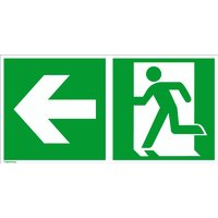 Schildershop24 FluchtwegKombischild Notausgang links mit Zusatzzeichen Richtungsangabe links