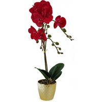 50cm Phalaenopsis Orchid Artificial - Red Leopard - Gold Pot