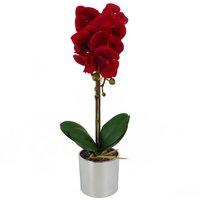 46cm Artificial Orchid Red with Silver Pot