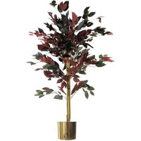120cm (4ft) Artificial Dark Red Green Ficus Plant - Gold Planter