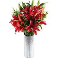 70cm Red Lily Display Silver Glass Vase