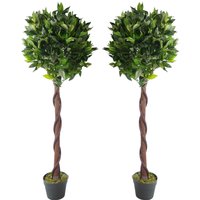 Pair of 120cm (4ft) Twisted Stem Artificial Topiary Bay Laurel Ball Trees