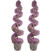 120cm Pair of Purple Large Leaf Spiral Topiary Trees with Decorative Planters
