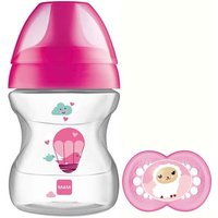 MAM 190 ml nappflaska med napp - lära sig dricka-mugg 6+ månader - Rosa