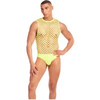 Rainbow Party Full Effect Men’s Fishnet Bodysuit & Thong Set Neon Yellow, L/XL