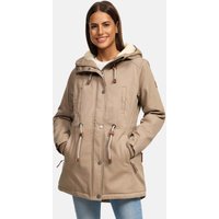Navahoo Ireliaa Damen Parka – Windabweisende Winterjacke mit Teddyfell & Kapuze - Taupe