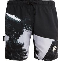 Herren Badehose mit Palmen Muster Weiß Schwarz