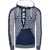 1/2 Zip Kontrast Grobstrick Kapuzen-Pullover