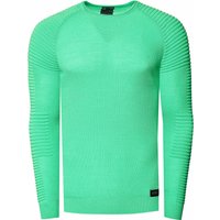 Slim Fit Feinstrick Biker Rundhals-Pullover