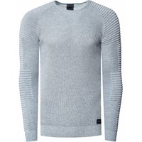 Slim Fit Feinstrick Biker Rundhals-Pullover