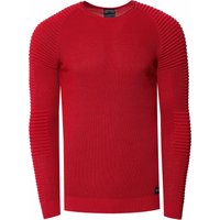 Slim Fit Feinstrick Biker Rundhals-Pullover