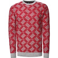 Feinstrick mit Karo-Muster Rundhals-Pullover