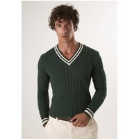 Pullover Basic-Pullover Mit V-Ausschnitt Und Zopfmuster