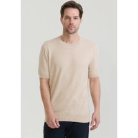 T-Shirt Basic-Strick-T-Shirt Mit Rundhalsausschnitt Und Knöpfen