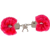 Stalowe kajdanki obszyte czerwonym futerkiem