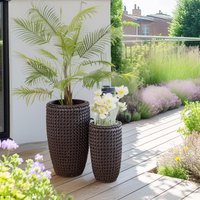 Lot de deux pots hauts en rotin synthétique - noir