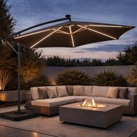 Zweefparasol met solar ledlampen – zwart