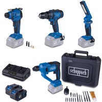 Akku-Aktions-Set AS300 Scheppach - 20V | Bohrhammer | Bohrschrauber | Handkompressor | Arbeitsleuchte | inkl. 4Ah Akku & 2,4A Doppelladegerät Akku-Aktions-Set AS300 Scheppach - 20V | Bohrhammer | Bohrschrauber | Handkompressor | Arbeitsleuchte | inkl. 4Ah Akku & 2,4A Doppelladegerät