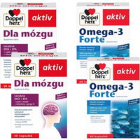 2x Doppelherz® aktiv Omega-3 FORTE, 2x60 kapsułek + Doppelherz® aktiv Dla mózgu, 2x30 kapsułek ZESTAW