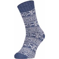 Dick gestrickte Wollsocken mit norwegischem Muster – Dunkle Jeans – 39-42
