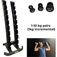 1-10 kg Rubber Dumbbells Set & Vertical Storage Rack