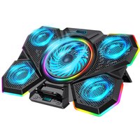 CUBE F13 Laptop Cooling Pad with 5 Quiet Fans RGB Lighting USB 2.0 Hub LED Screen for Laptops Up to 17"